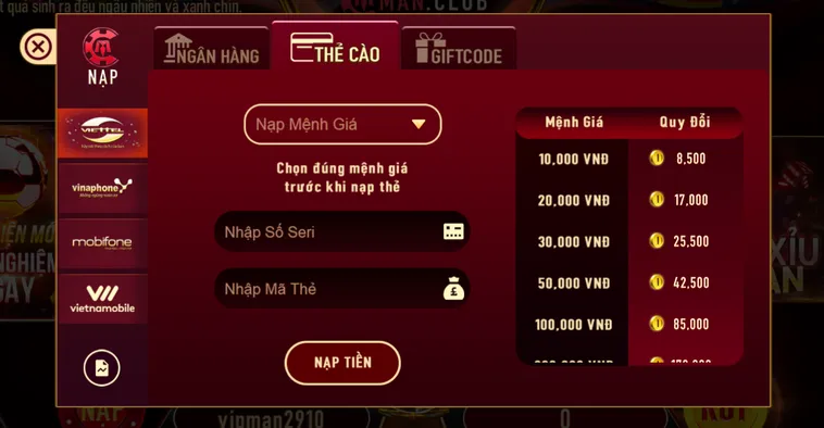 Hướng Dẫn Cách Nạp tiền ManClub Tự Động Kích Hoạt Vốn Cược Thần Tốc