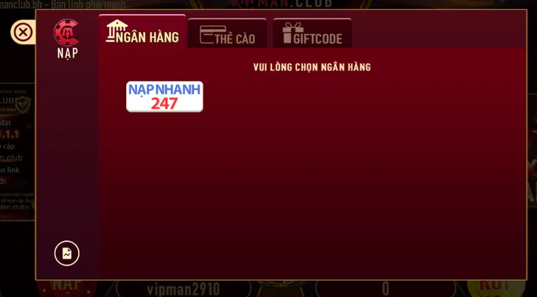 Quy trình nạp tiền Manclub qua tài khoản ngân hàng siêu chuẩn chỉ trong 3 phút.
